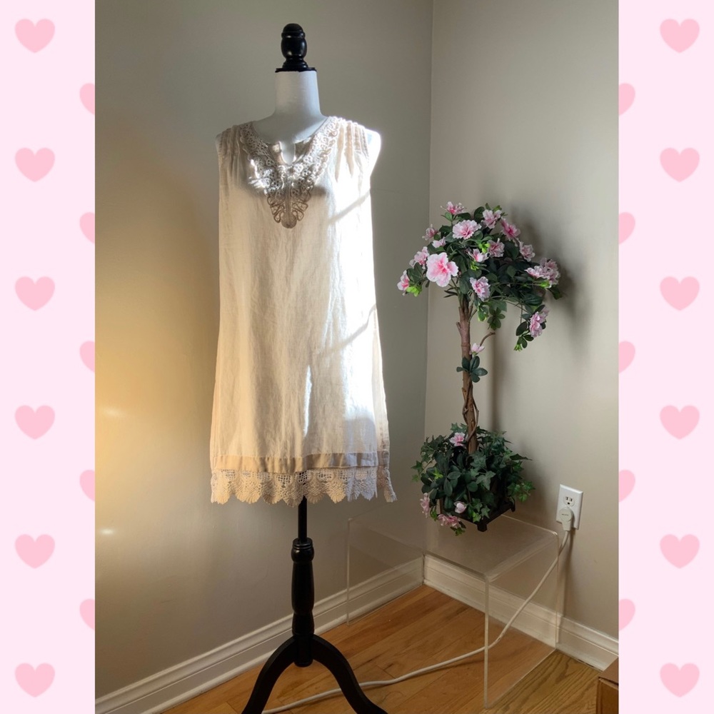 Carla Conti Cream Cotton/Linen Midi Dress